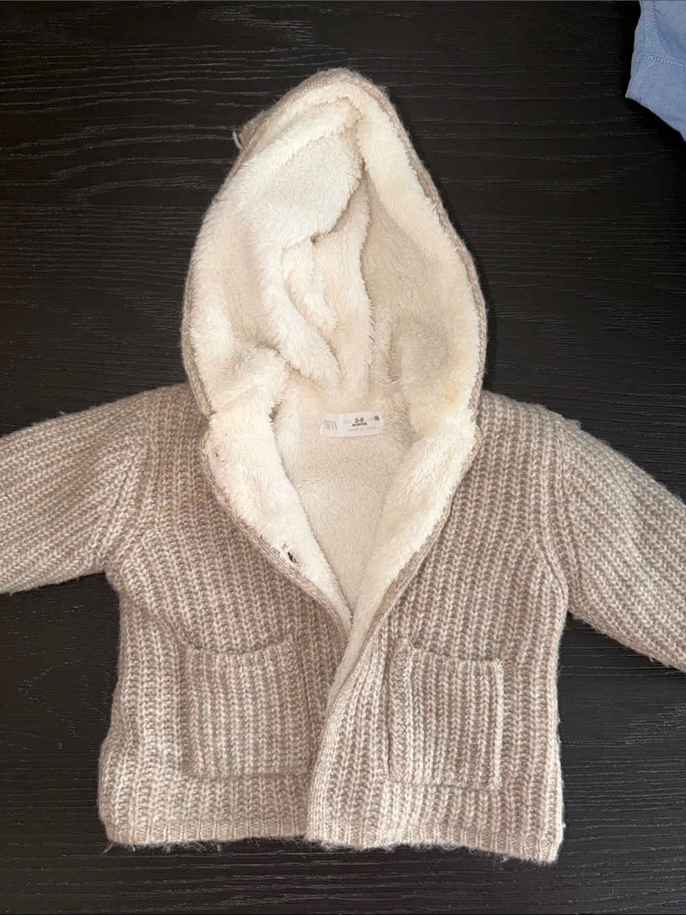 Zara Cream Knit Hooded Jacket with Sherpa Lining